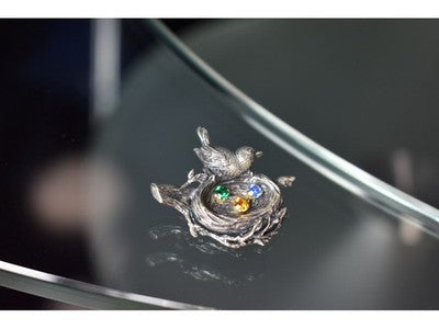 Vintage 925 Sterling Silver Multicolor CZ "Bird" Brooch
