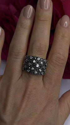 Vintage Wide Band 925 Sterling Silver Beryl & Marcasite Ring Size 8