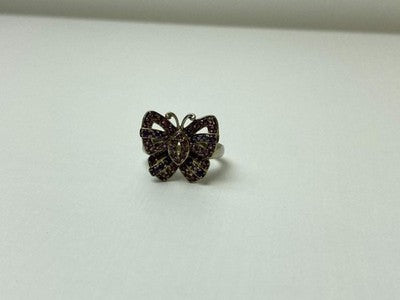 925 Sterling Silver Iolite & Pink Topaz "Butterfly" Ring Size 8