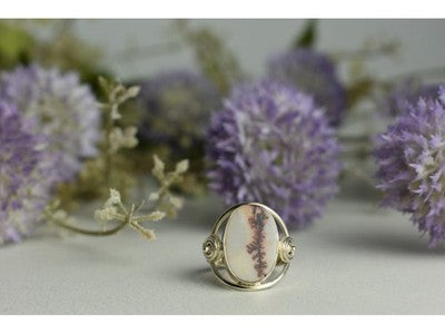 Vintage 925 Sterling Silver Moss Agate Ring Size 8