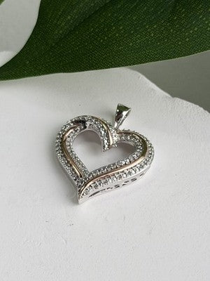 925 Sterling Silver & Gold Plated Diamond Heart Pendant