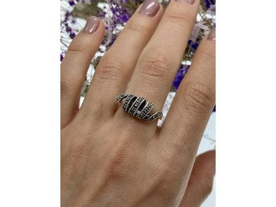 925 Sterling Silver Marcasites "Spiral" Ring Size 9.5