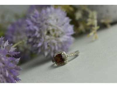 925 Sterling Silver Hessonite & CZ Ring Size 8
