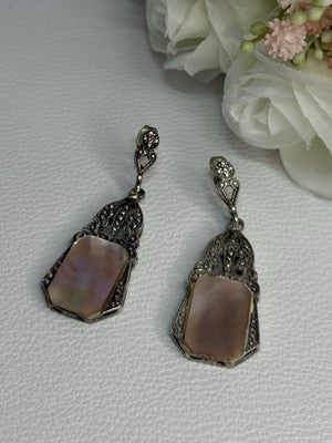 Vintage 925 Sterling Silver Abalone Earrings Length 2 Inch