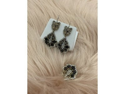 925 Sterling Silver Black Tourmaline (Sherl) & CZ SET