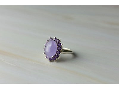 925 Sterling Silver Amethyst Quartz & Purple Tourmaline Ring Size 6.75