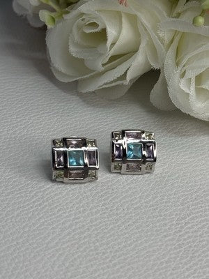 925 Sterling Silver Multicolor Spinel Earrings Length 0.46 Inch
