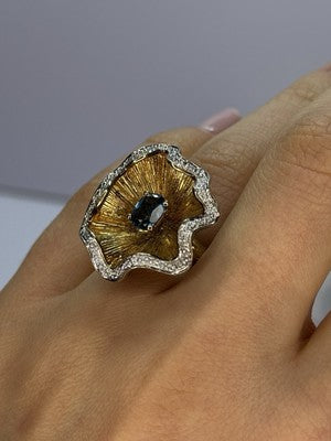 925 Sterling Silver Gold Plated Topaz "Beautiful Flower" Ring Size  7