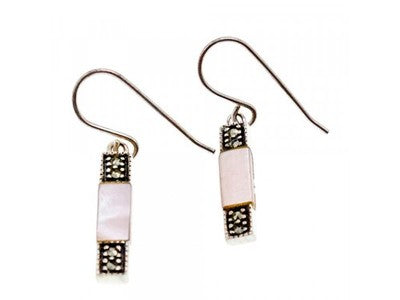 925 Sterling Silver Pink Mother of Pearl & Marcasites Earrings