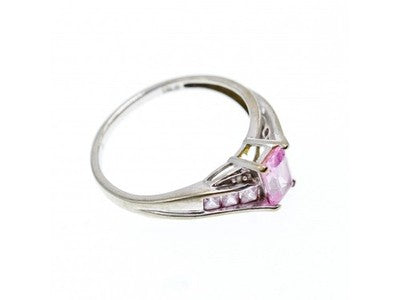 10K White Gold Pink Topaz & Diamonds Ring Size 7