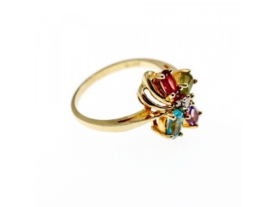 10K Yellow Gold Amethyst, Garnet, Topaz, Peridot & Diamond Ring Size 6.25
