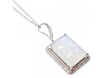 925 Sterling Silver Moonstone & CZ Chain With Pendant