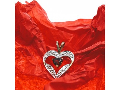10K Yellow & White Gold Garnet "Garnet Heart" Pendant