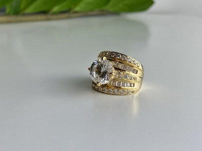 925 Sterling Silver Gold Plated CZ Ring Size 6.5