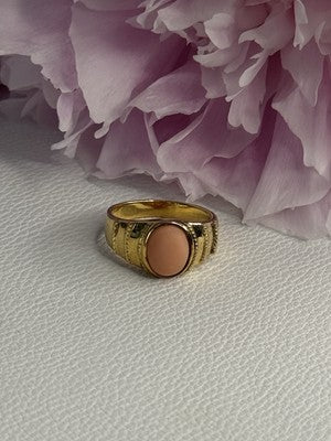 925 Sterling Silver Gold Plated Coral Ring Size 9