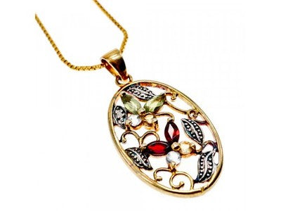 925 Sterling Silver Gold Plated Multi Gemstones Chain With Pendant