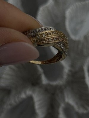 3 Colors  925 Sterling Silver Yellow & Rose Gold Plated White Topaz Ring Size 7