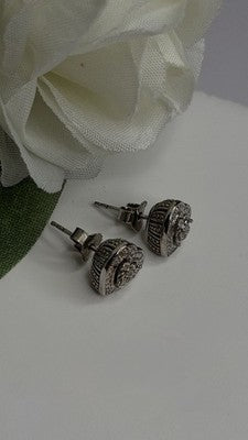 925 Sterling Silver Tiny Diamonds Heart Stud Earrings