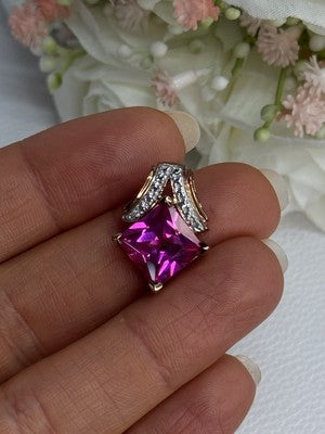 925 Sterling Silver Gold Plated Pink Topaz Pendant Length 0.80 Inch