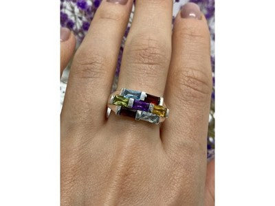 925 Sterling Silver Multi Gemstones Ring Size 11