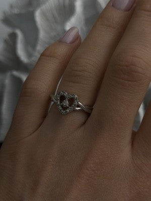 925 Sterling Silver White Colorless Topaz Heart Ring Size 7