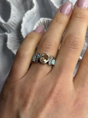 925 Sterling Silver Citrine & Opal & Beryl Ring Size 7
