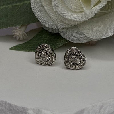 925 Sterling Silver Tiny Diamonds Heart Stud Earrings