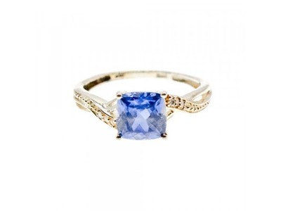 925 Sterling Silver Iolite & CZ Ring Size 6.75