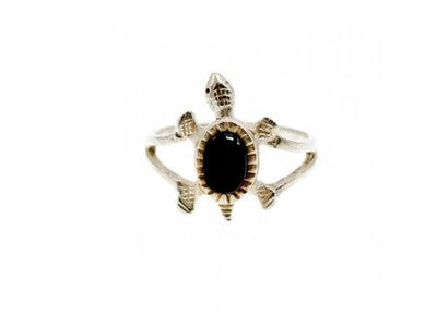 925 Sterling Silver Black Onyx "Turtle" Ring Size 5.5