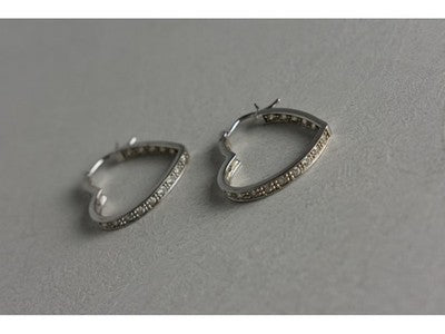 925 Sterling Silver White CZ "Hearts" Earrings