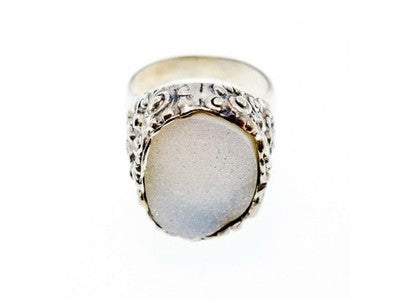 925 Sterling Silver Druzy Quartz Ring Size 10.5