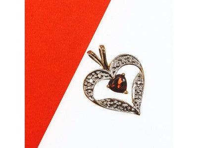 10K Yellow & White Gold Garnet "Garnet Heart" Pendant