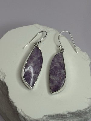 925 Sterling Silver Lepidolite Earrings Length 2 Inch