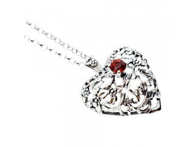 925 Sterling Silver Garnet "Heart" Chain With Pendant