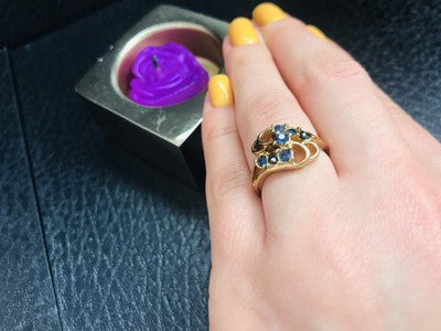 Gold Plated Ring With Dark Blue CZ Size 6.5