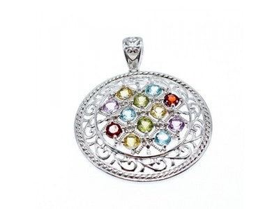 925 Sterling Silver Multi Gemstones Pendant