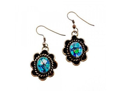 Vintage 925 Sterling Silver Mosaic Opal Earrings