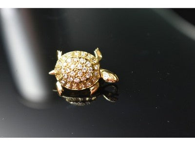 925 Sterling Silver Gold Plated CZ "Turtle" Brooch
