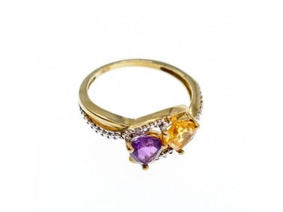 10K Yellow / White Gold Amethyst & Heliodor Ring Size 5.5