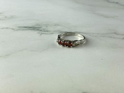 925 Sterling Silver Spessartine & CZ Ring Size 8