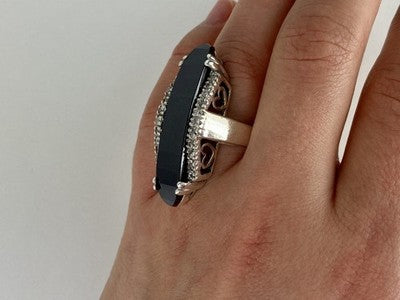 925 Sterling Silver Nephrite & Quartz Ring Size 8