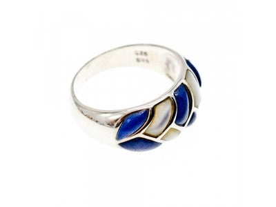 925 Sterling Silver Sodalite & Mother OF Pearl Ring Size 11.75