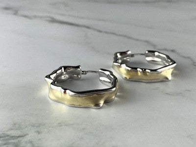 925 Sterling Silver Gold Plated Original Design Earrings Italy
