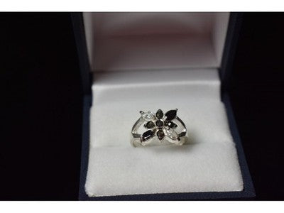 925 Sterling Silver Black Spinel & CZ Ring Size 5.5