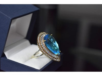 925 Sterling Silver With Gilding Blue Alpanite & CZ Ring Size 7.5