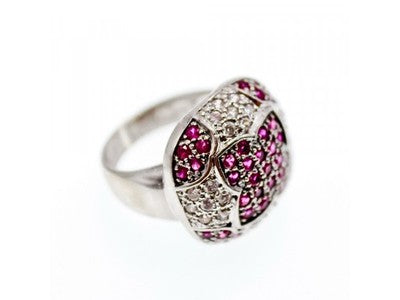 925 Sterling Silver White and Pink Topaz Ring Size 8