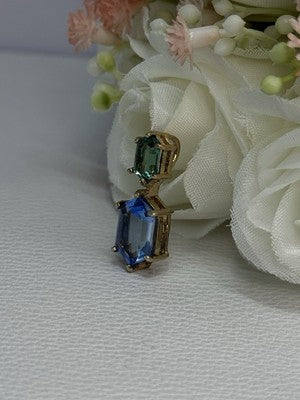 925 Sterling Silver Gold Plated Topaz & Emerald Pendant Length 0.88 Inch