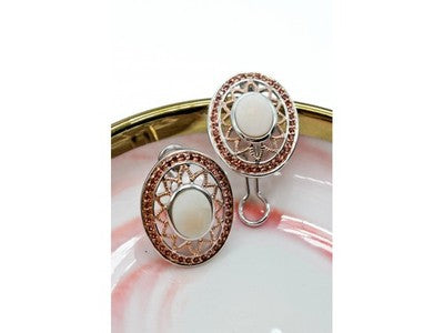 925 Sterling Silver Mother OF Pearl & Hessonite Earrings