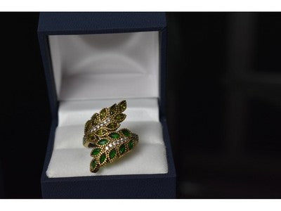 925 Sterling Silver With Gilding Green Alpanite & CZ Ring Size 8.5