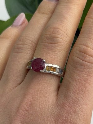 TGGC 925 Sterling Silver Ruby & Multi Color Spinel Stones Ring Size 8